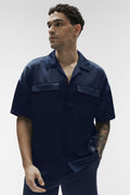 Satin Horizon Short Sleeve Button Up - Navy