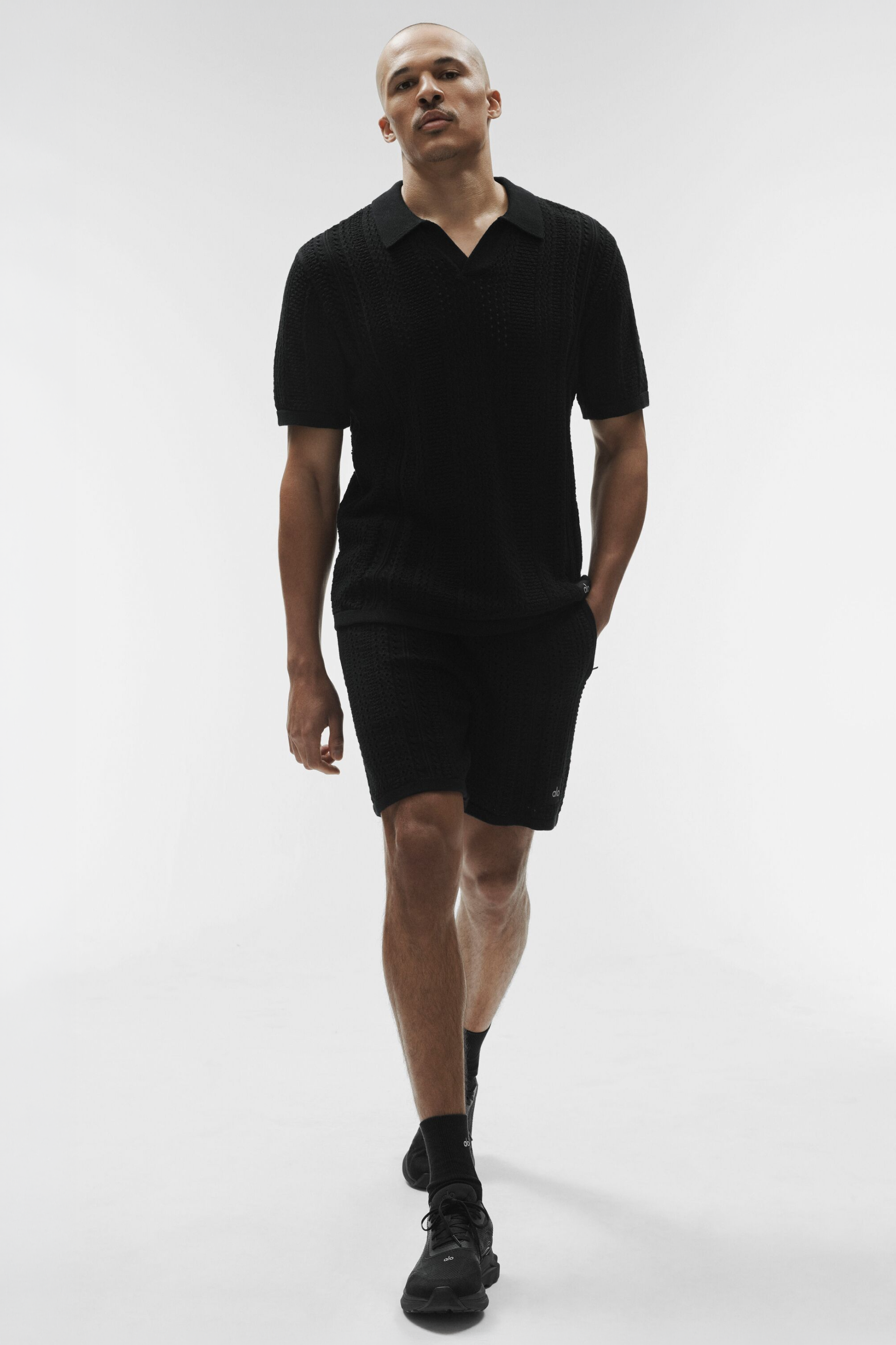 Coastline Knit Short Sleeve Polo - Black