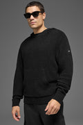 Textured Knit Hoodie - Black