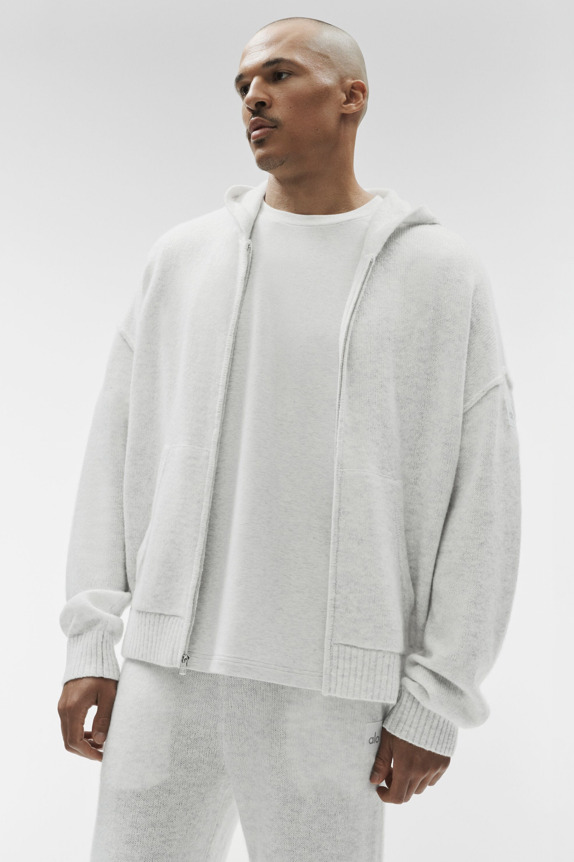 Wool Cashmere New Class Full Zip Hoodie - White Heather