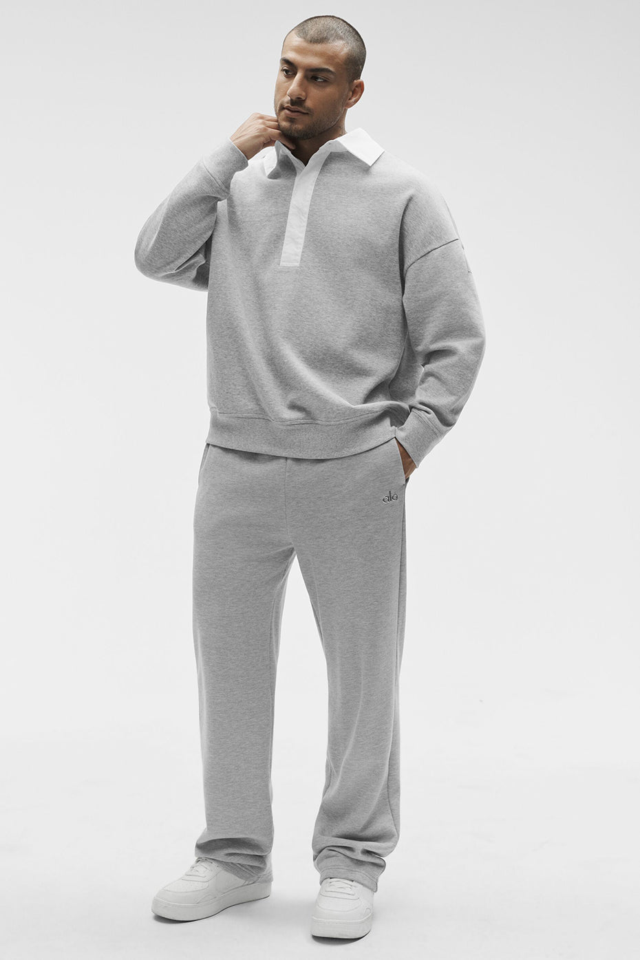 Take It Easy Long Sleeve Henley Pullover - Athletic Heather Grey/White