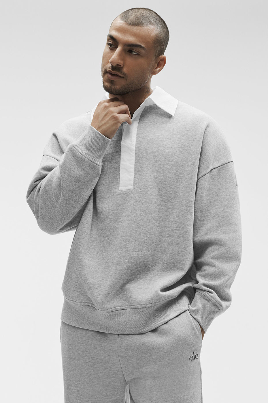 Take It Easy Long Sleeve Henley Pullover - Athletic Heather Grey/White