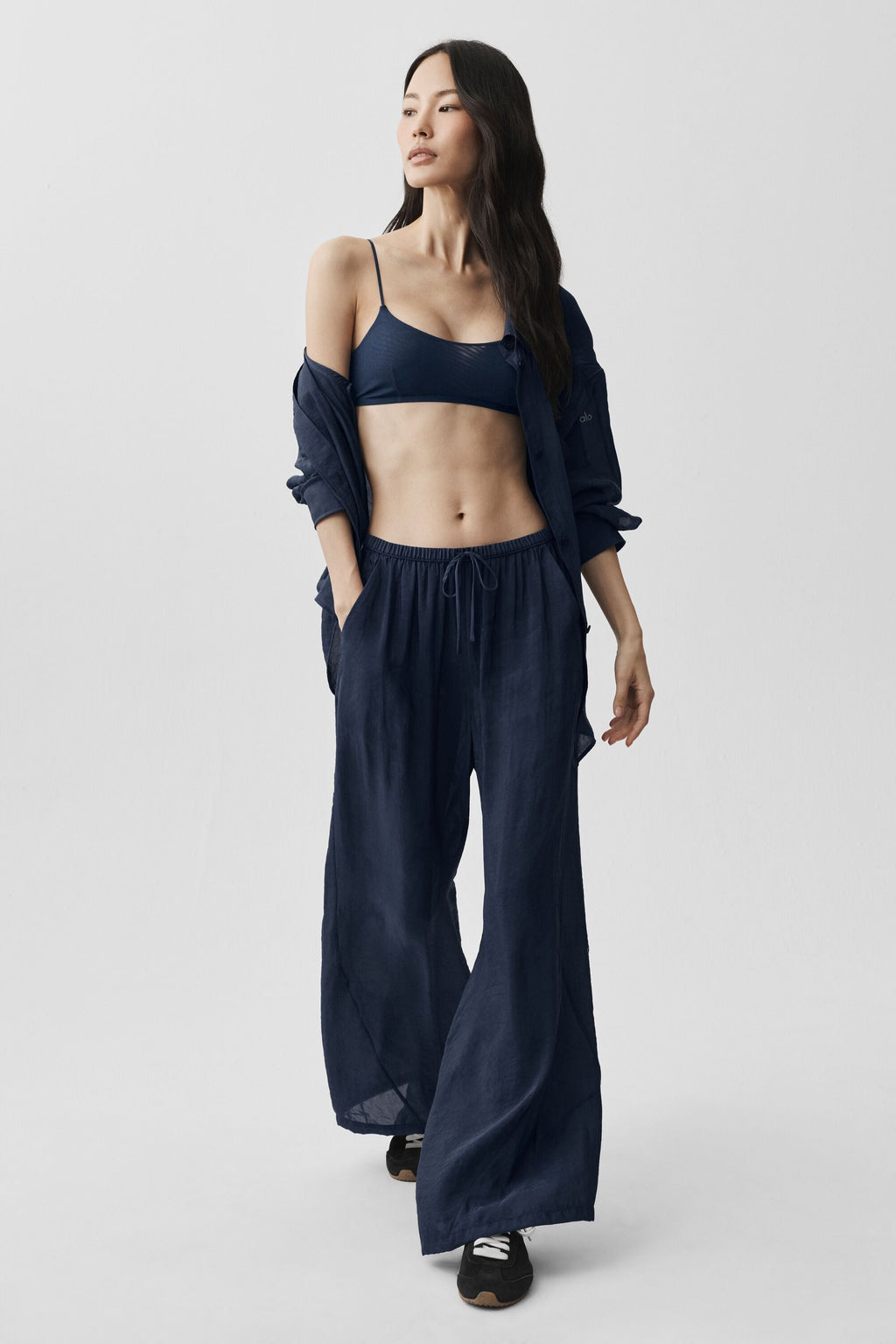 Semi-Sheer Golden Hour High-Waist Straight Leg Pant - Navy