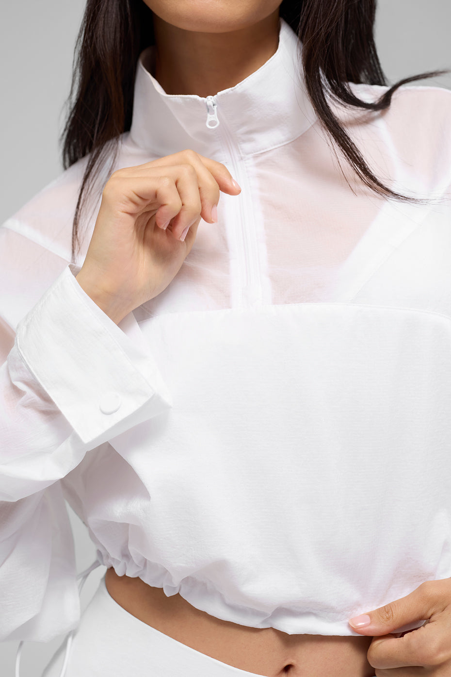 Cropped 1/4 Zip Aerial Pullover - White